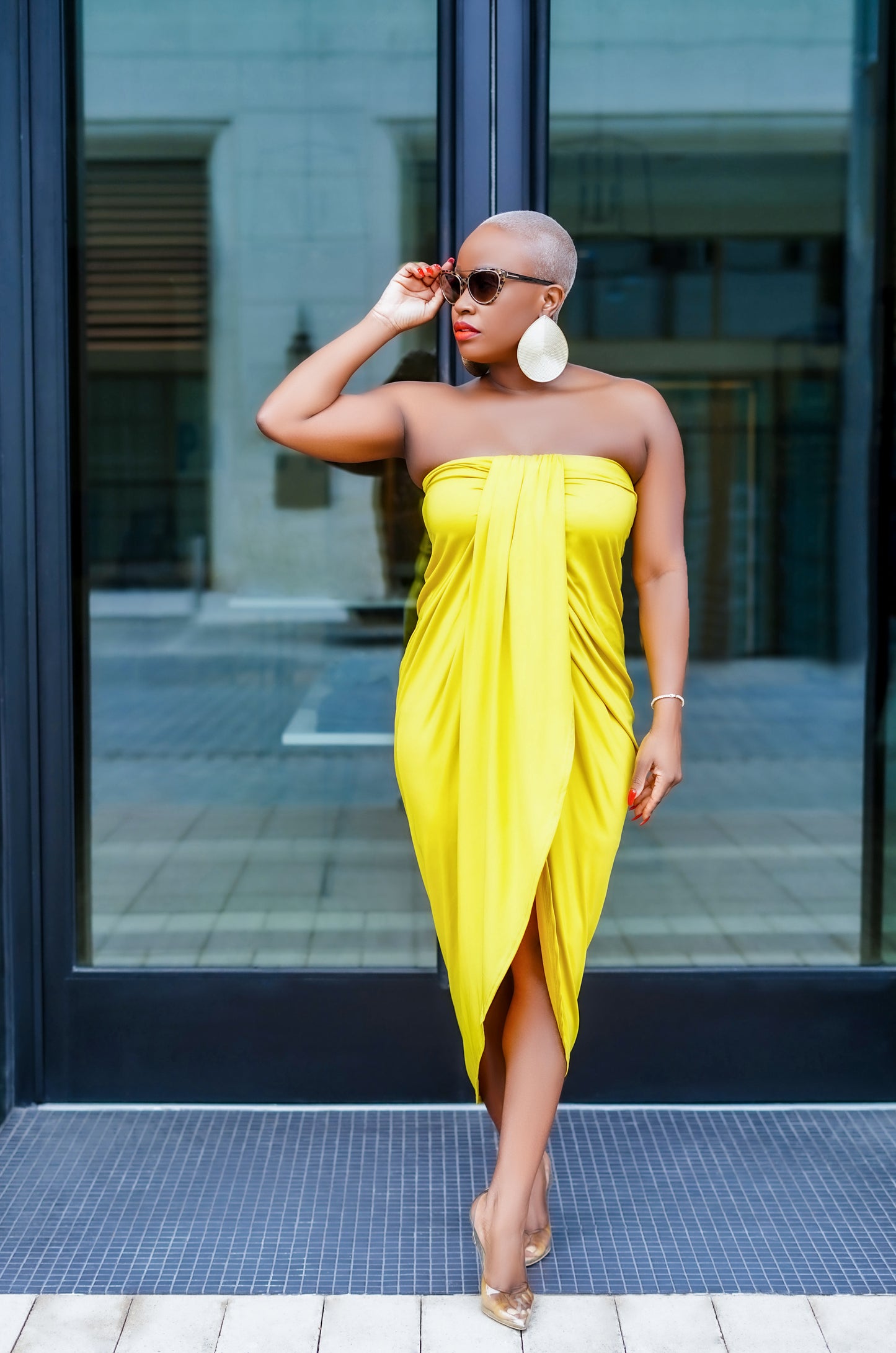 Day Party Ruched Midi Dress (Medallion Yellow)