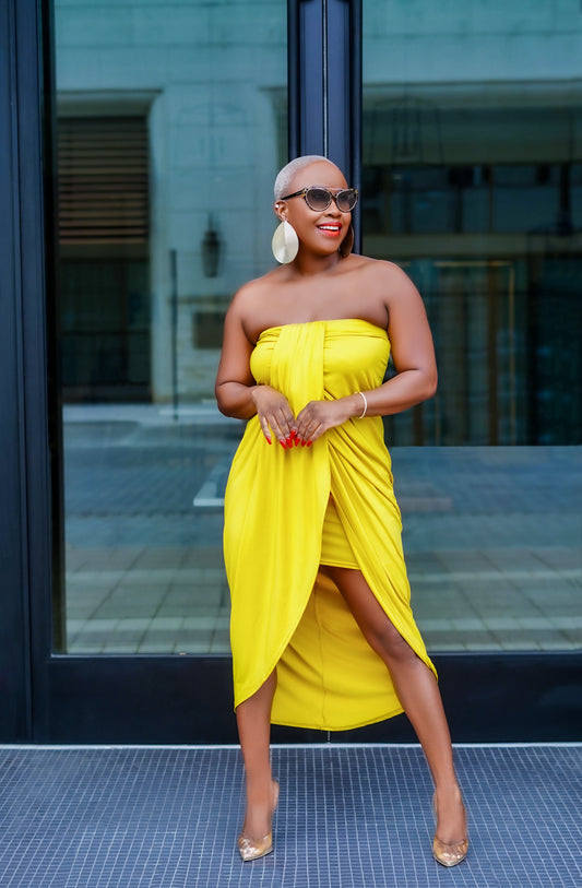 Day Party Ruched Midi Dress (Medallion Yellow)