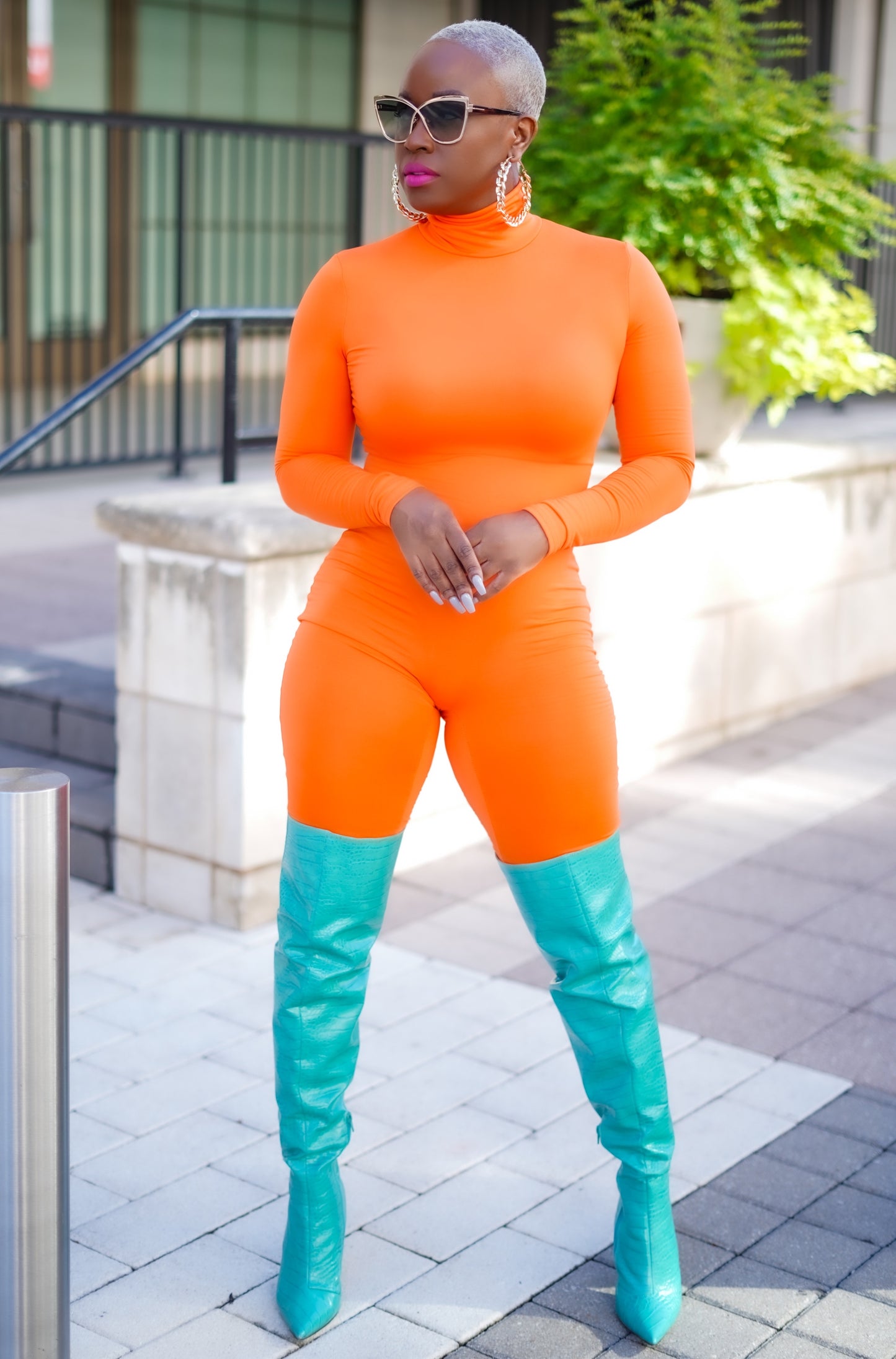 Long Sleeve Turtleneck Bodysuit (Vivid Orange)