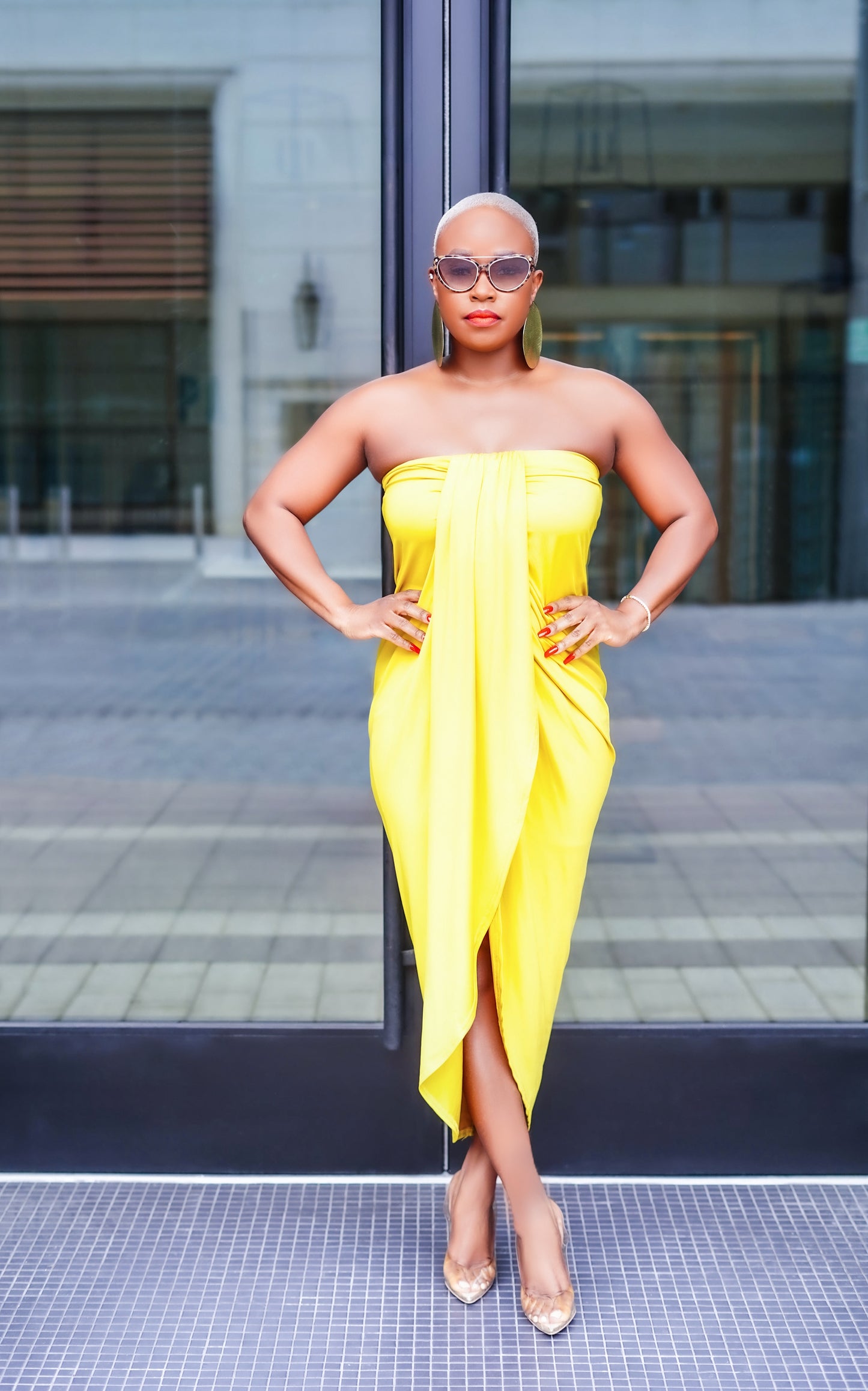 Day Party Ruched Midi Dress (Medallion Yellow)
