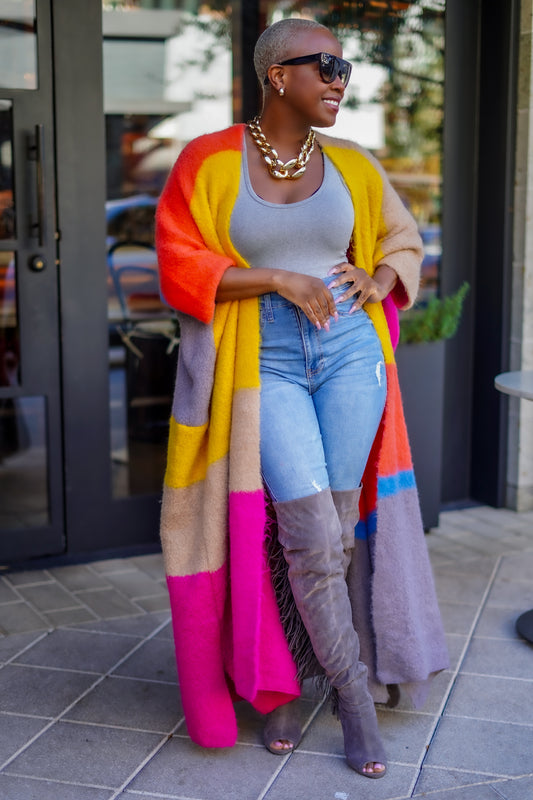 Oversized Open Front Poncho Sweater (Fuchsia/Gray Mix)--Will Ship The Week Of 11/10/25
