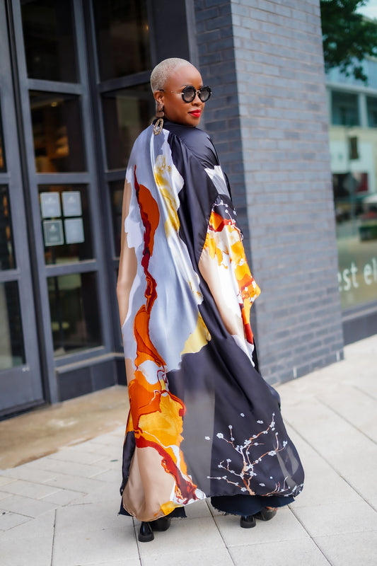 Floral Tan & Black Kimono--Will Ship The Week Of 11/10/25