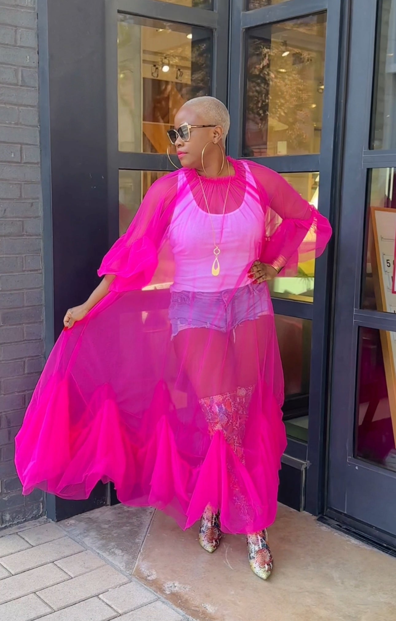 Adele See Through Dress (Bright Fuchsia)—Will ShipThe Week Of 11/10/25