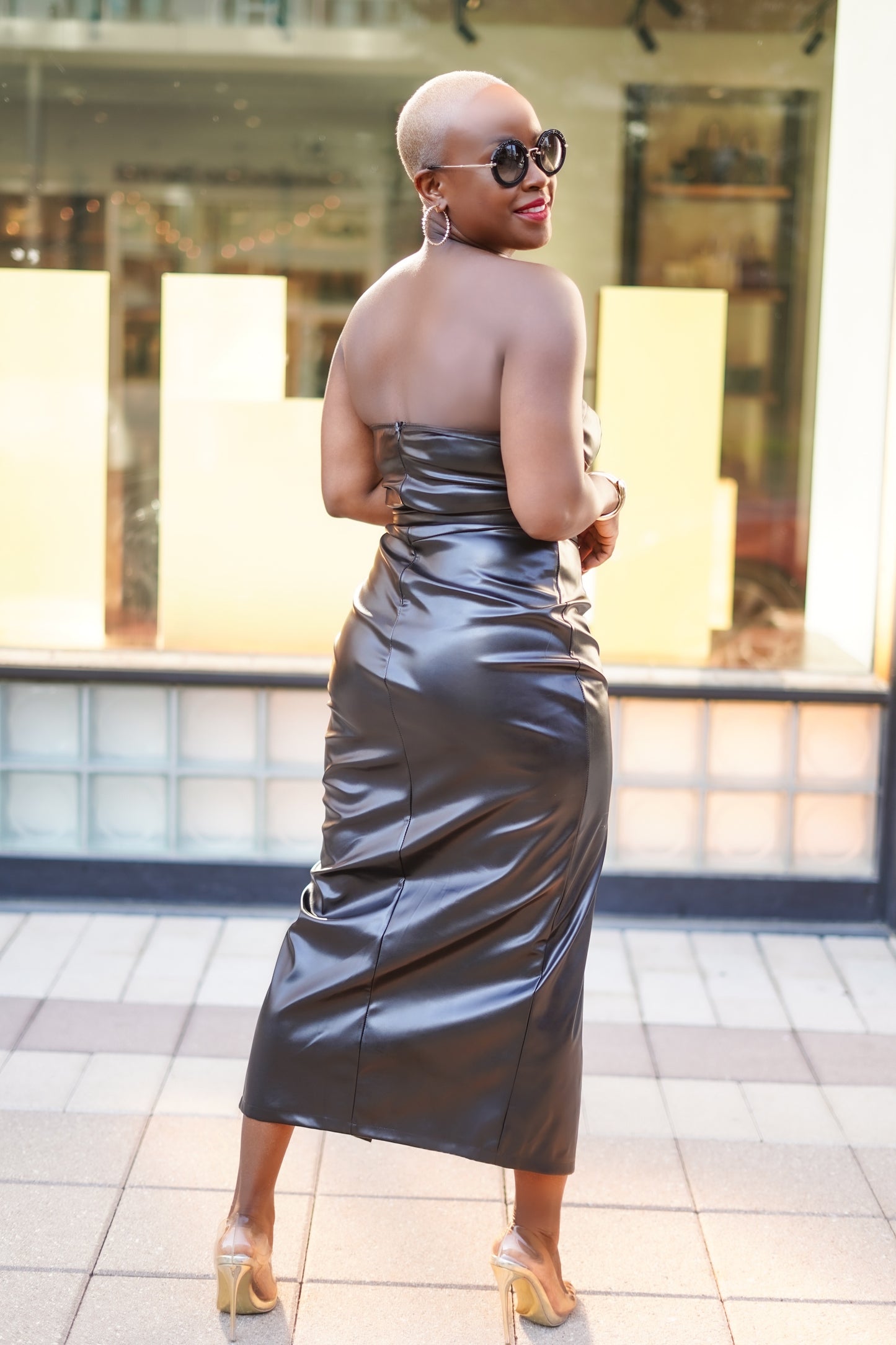Sexy Faux Leather Midi Dress