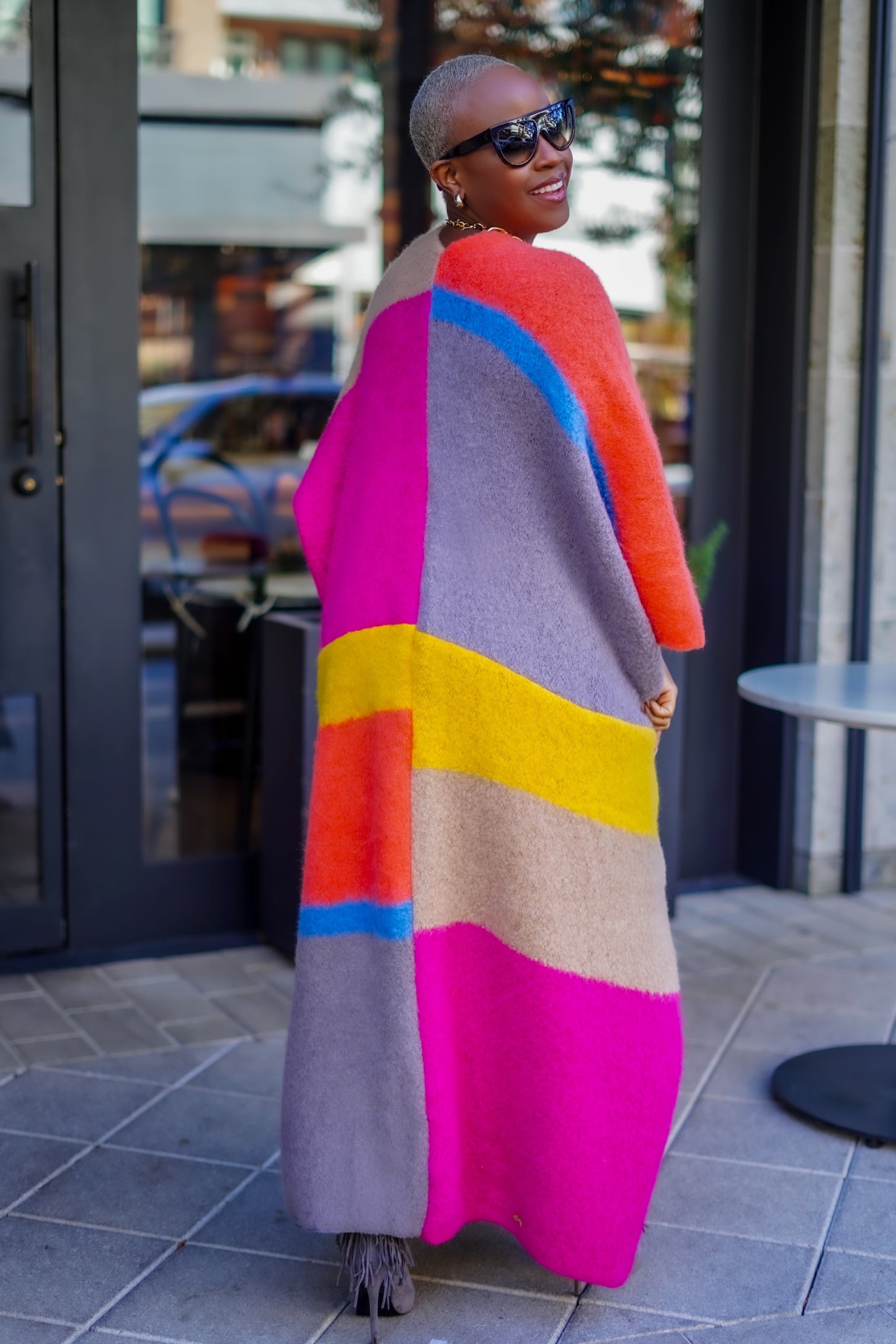 Oversized Open Front Poncho Sweater (Fuchsia/Gray Mix)--Will Ship The Week Of 11/10/25