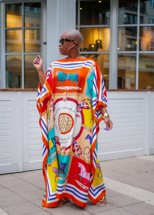 Summer Beach Kaftan (Orange Print) - Will Ship The Week Of 11/10/25