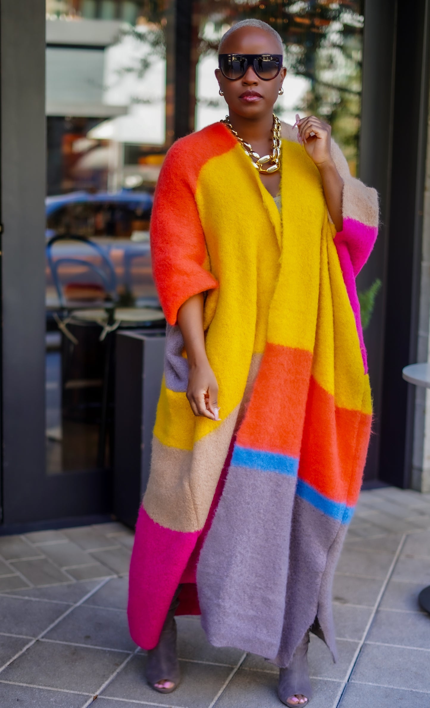 Oversized Open Front Poncho Sweater (Fuchsia/Gray Mix)--Will Ship The Week Of 11/10/25