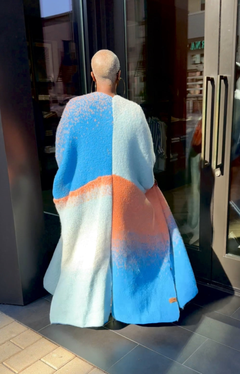 Oversized Open Front Poncho Sweater (Peach/Baby Blue Mix)--Will Ship The Week Of 4/28/25