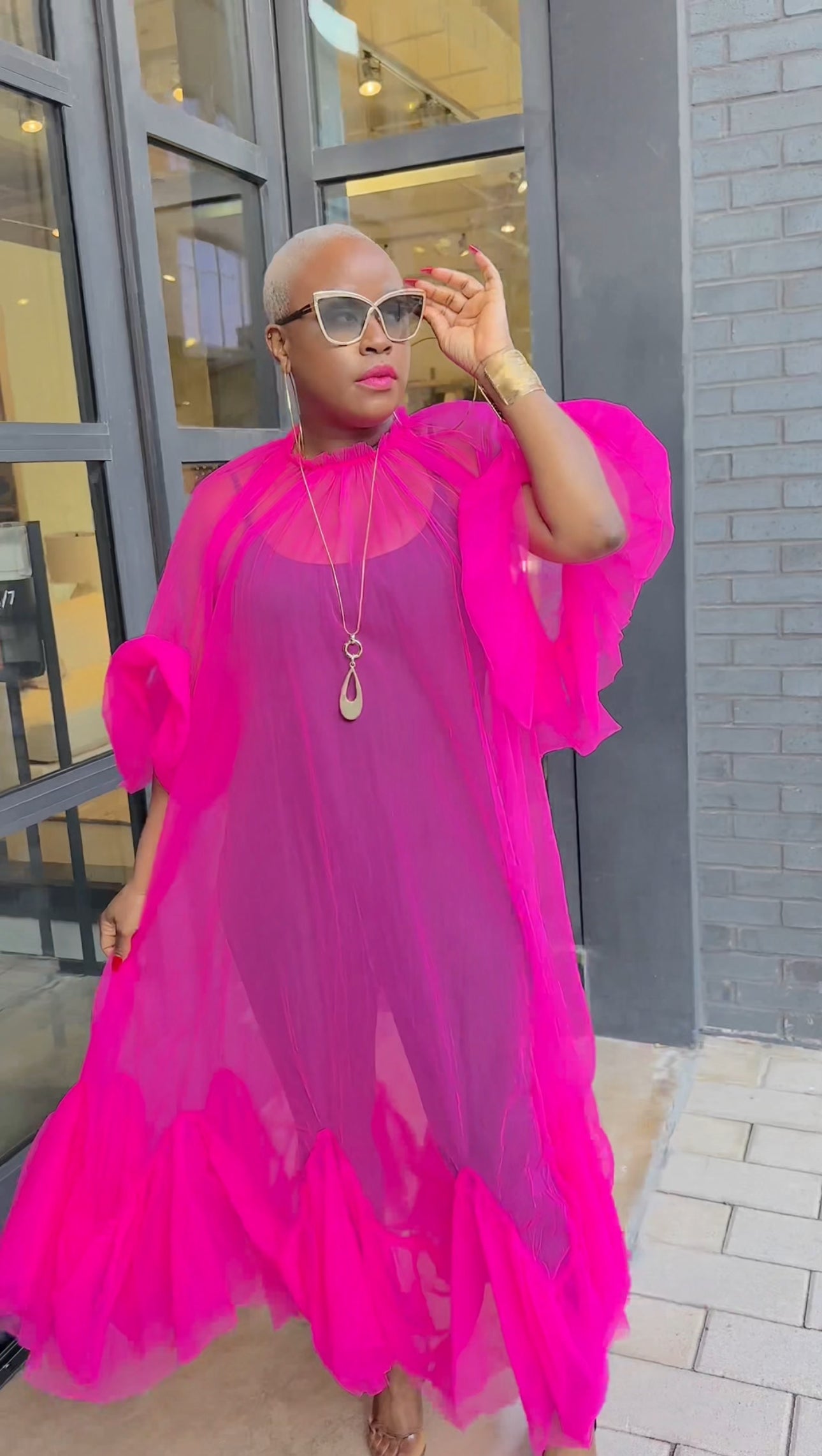 Adele See Through Dress (Bright Fuchsia)—Will ShipThe Week Of 11/10/25