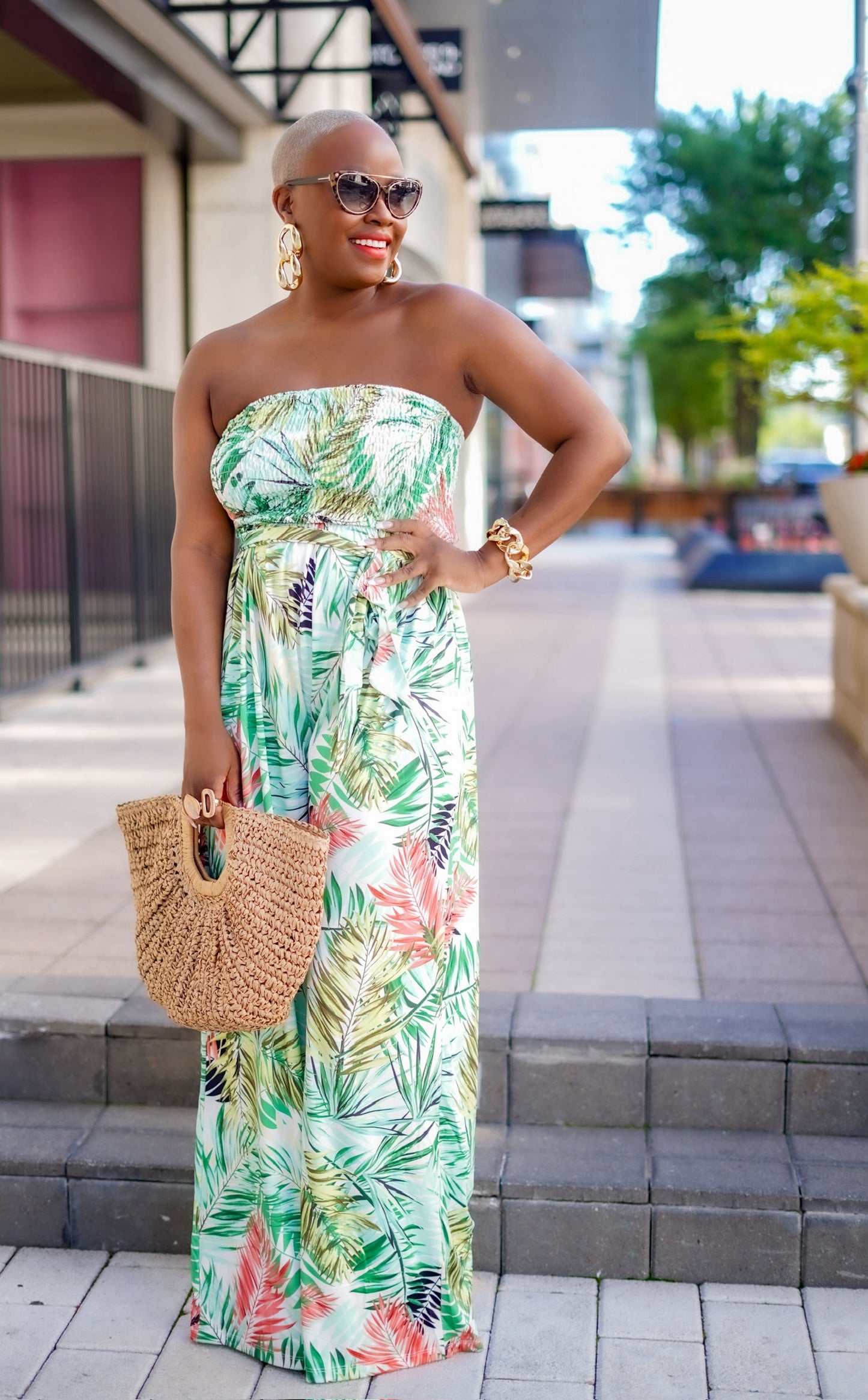 Summer Vacay Strapless Jumpsuit (Jungle Print)--Will Ship The Week Of 11/10/25