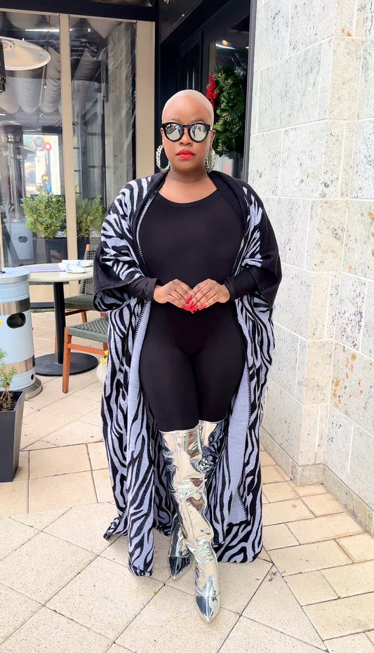 Oversized Open Front Winter Cardigan (Black Zebra Print)--Will Ship The Week Of 11/10/25