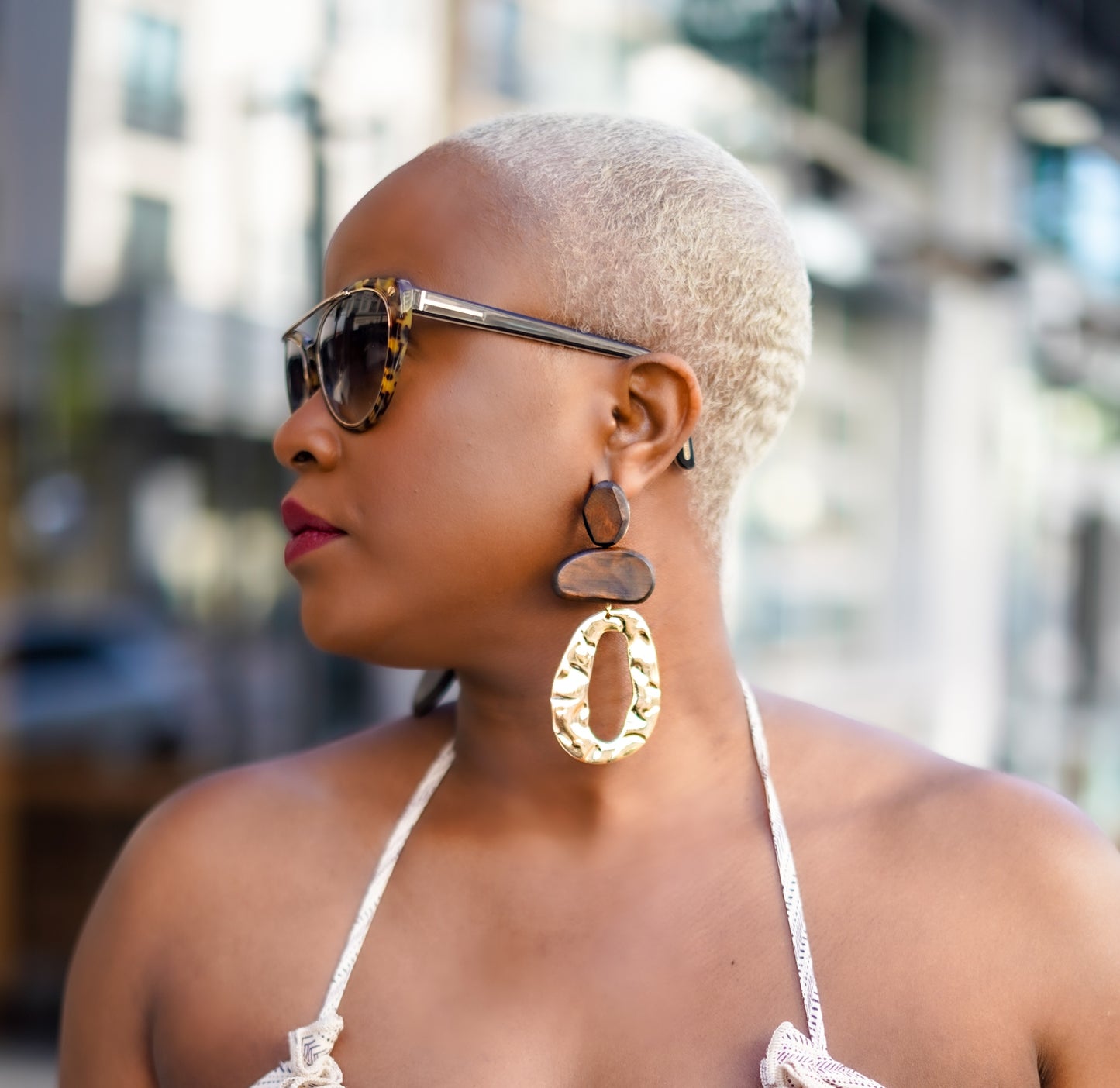 Large Afrocentric Statement Earrings (Gold/Wood)—Will Ship The Week Of 10/13/25