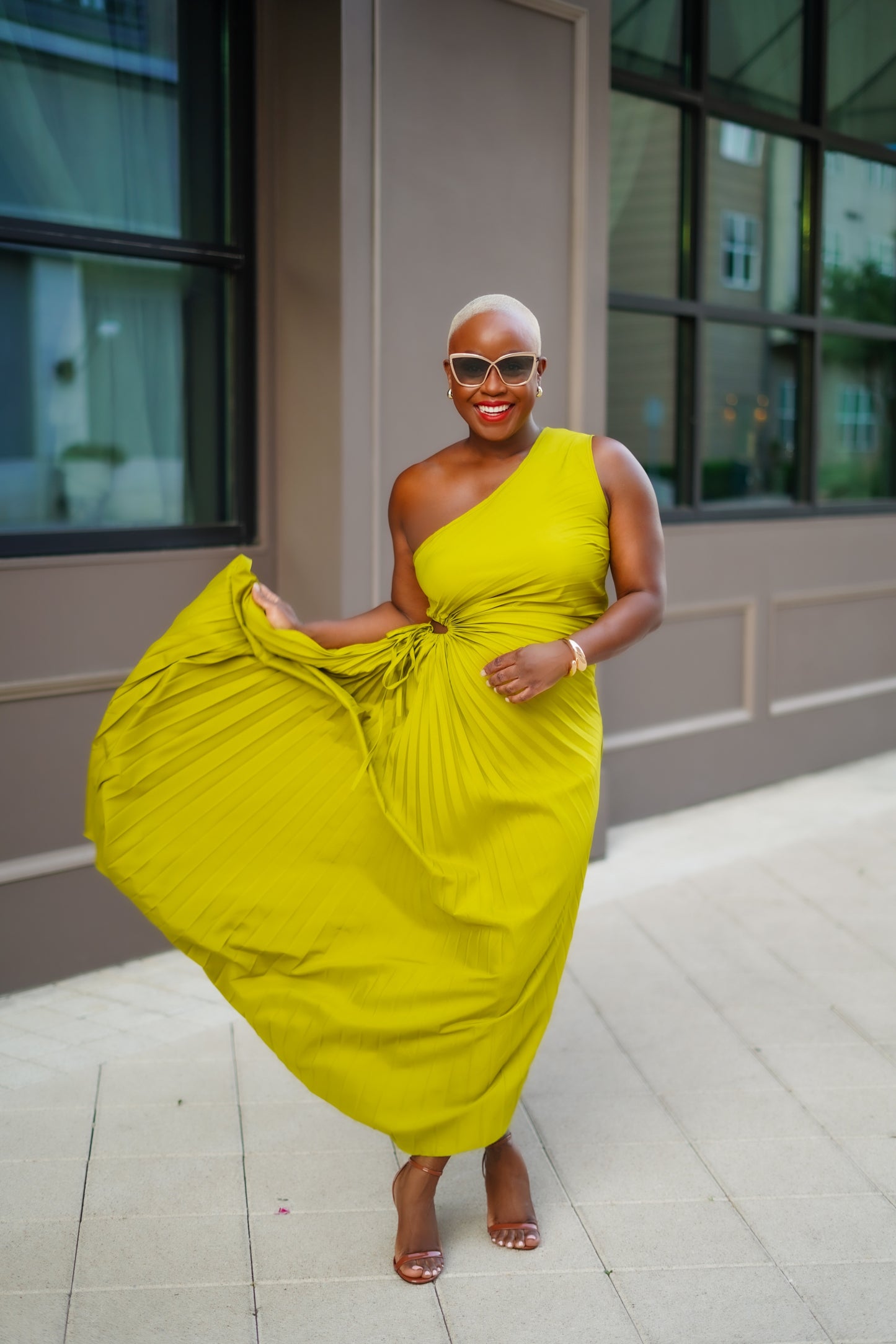 PLUS SIZE—Isn't She Lovely Pleated Dress (Olive Green)--Will Ship The Week Of 11/10/25