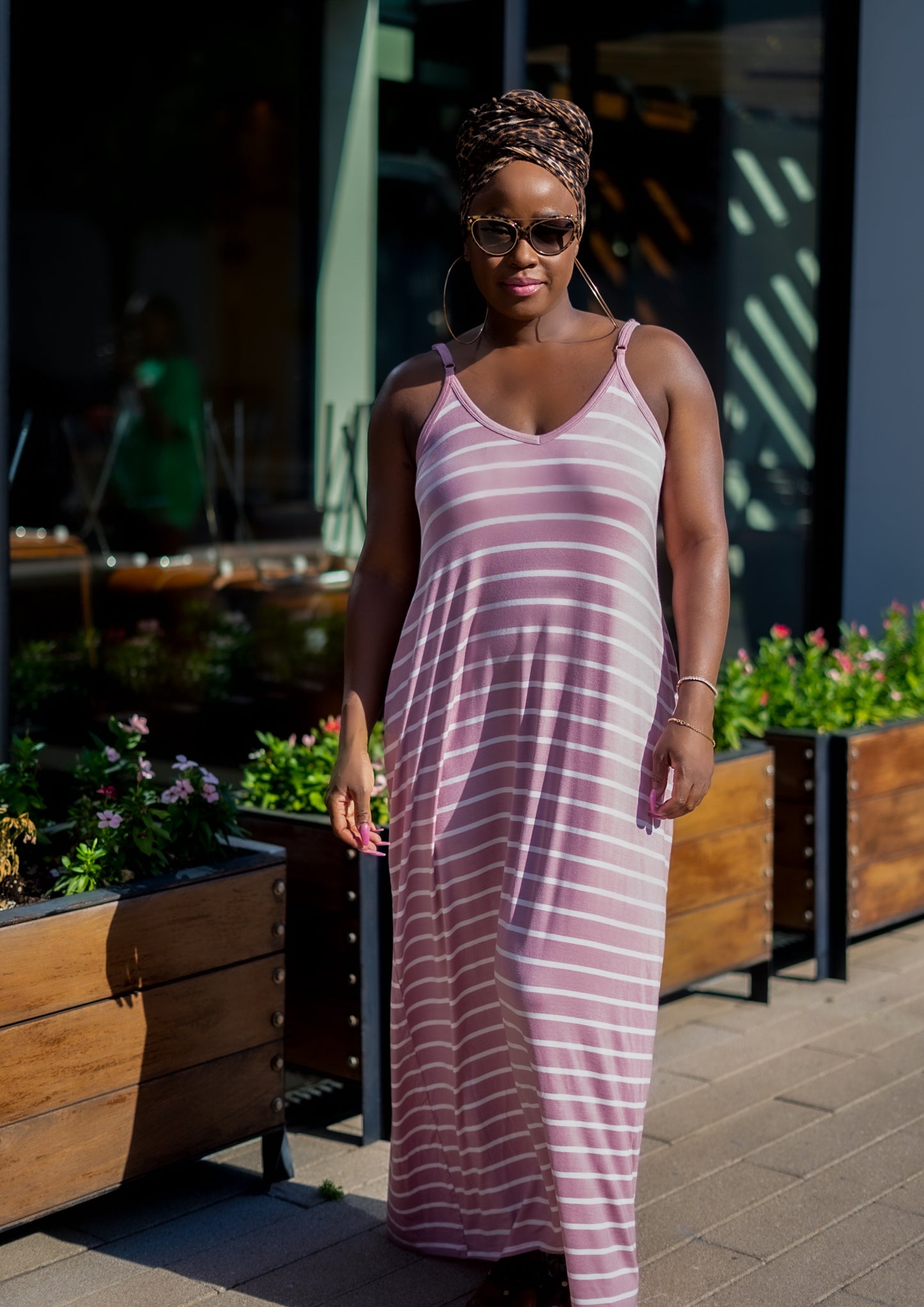Beachside Resort Maxi Dress (Light Rose/Ivory Stripe)