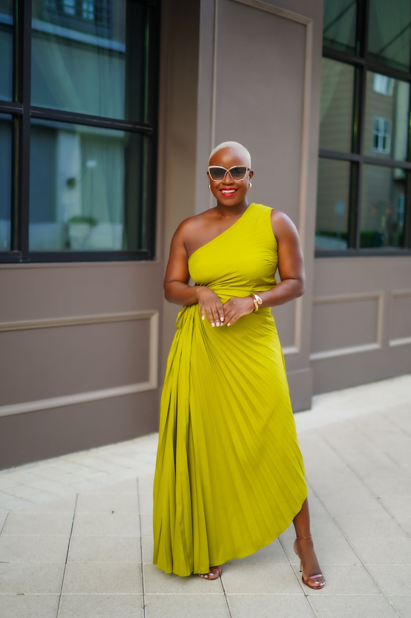 Isn't She Lovely Pleated Dress (Olive Green)--Will Ship The Week Of 11/10/25