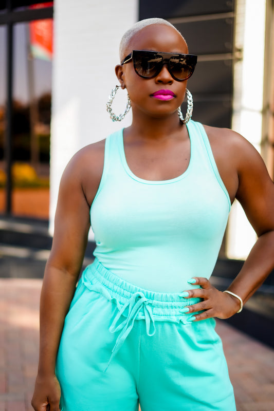 Premium Cotton Racer Back Tank Bodysuit (Mint)