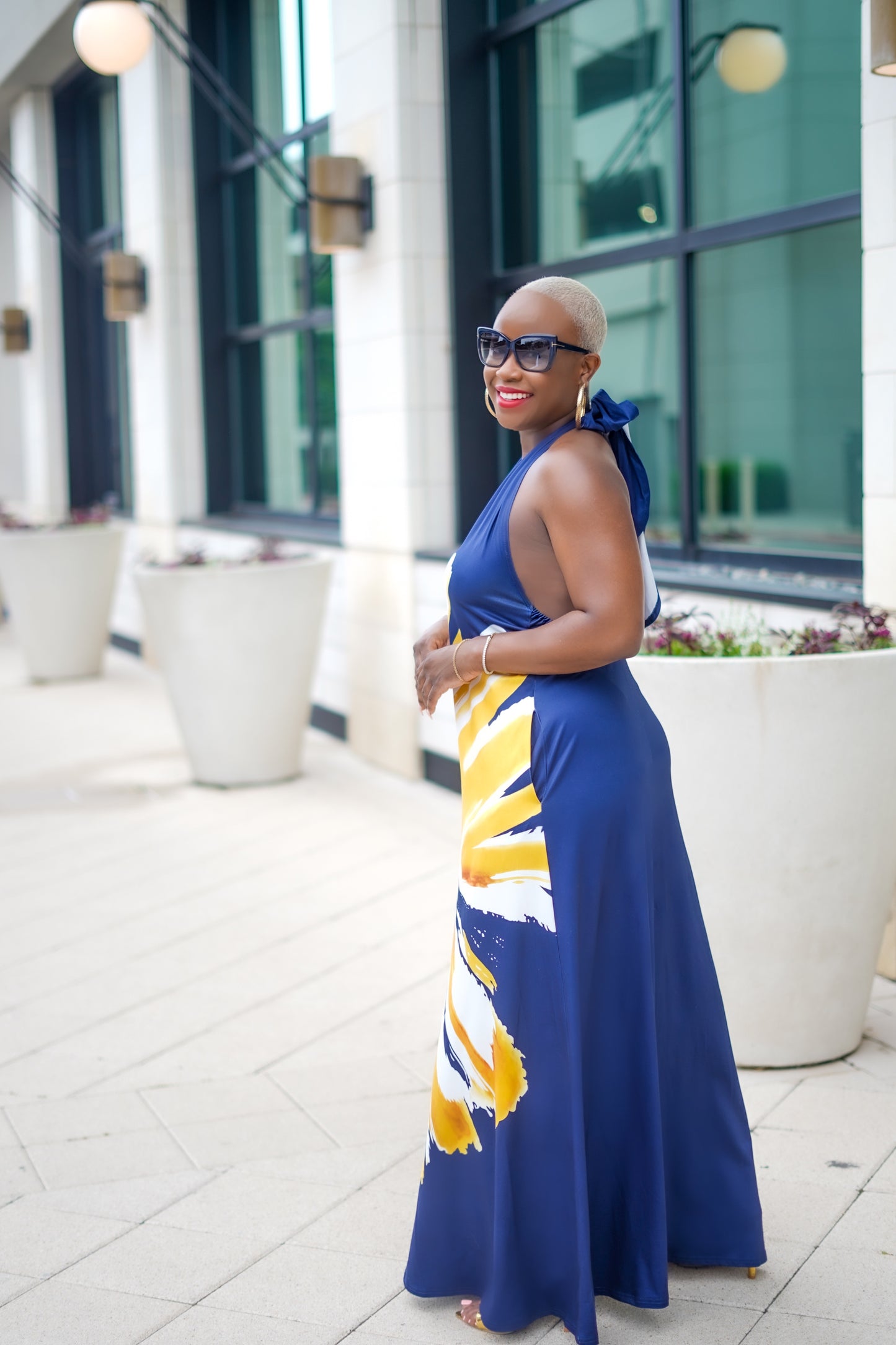 Painted Flower Halter Knit Maxi Dress