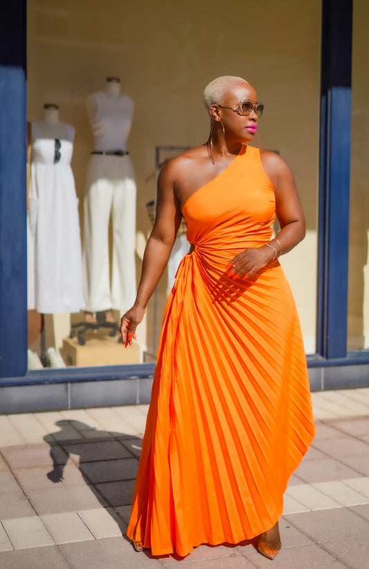 Isn't She Lovely Pleated Dress (Bright Orange)--Will Ship The Week Of 11/10/25