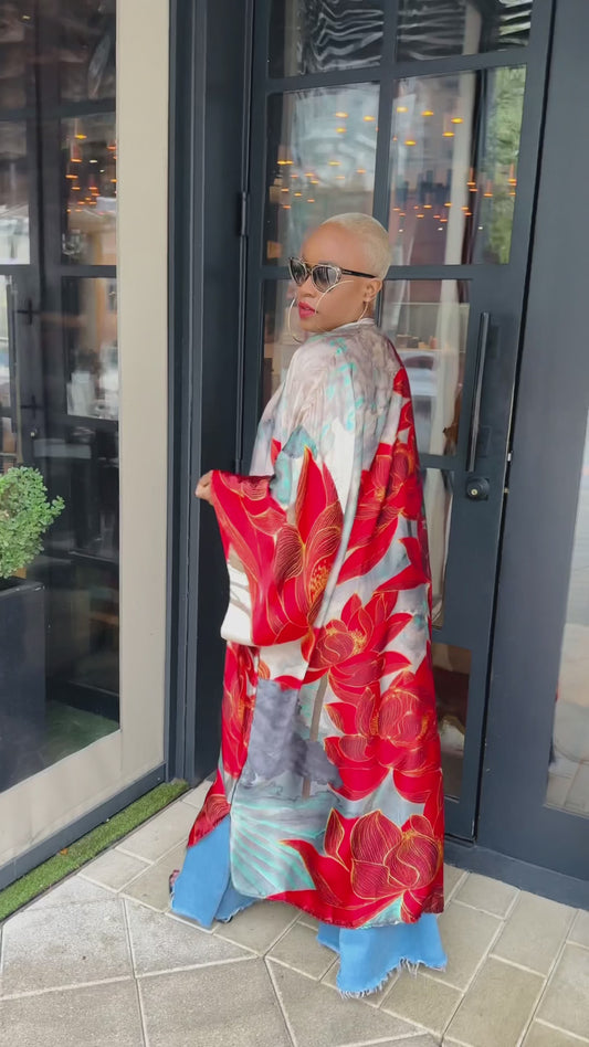 Floral Red Kimono--Will Ship The Week Of 11/10/25