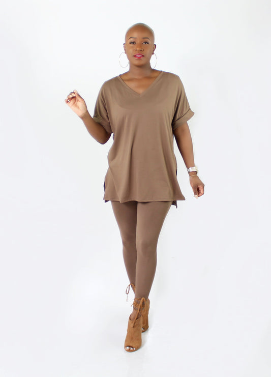 PLUS SIZE--Mocha Latte Short Sleeve Matching Set