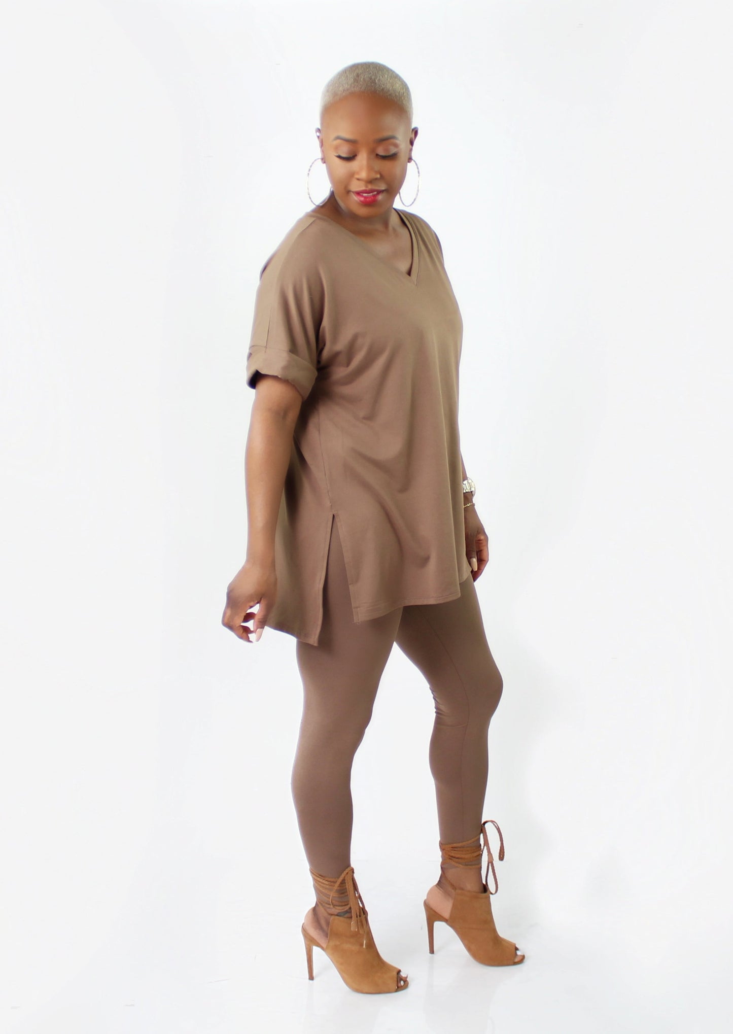 PLUS SIZE--Mocha Latte Short Sleeve Matching Set