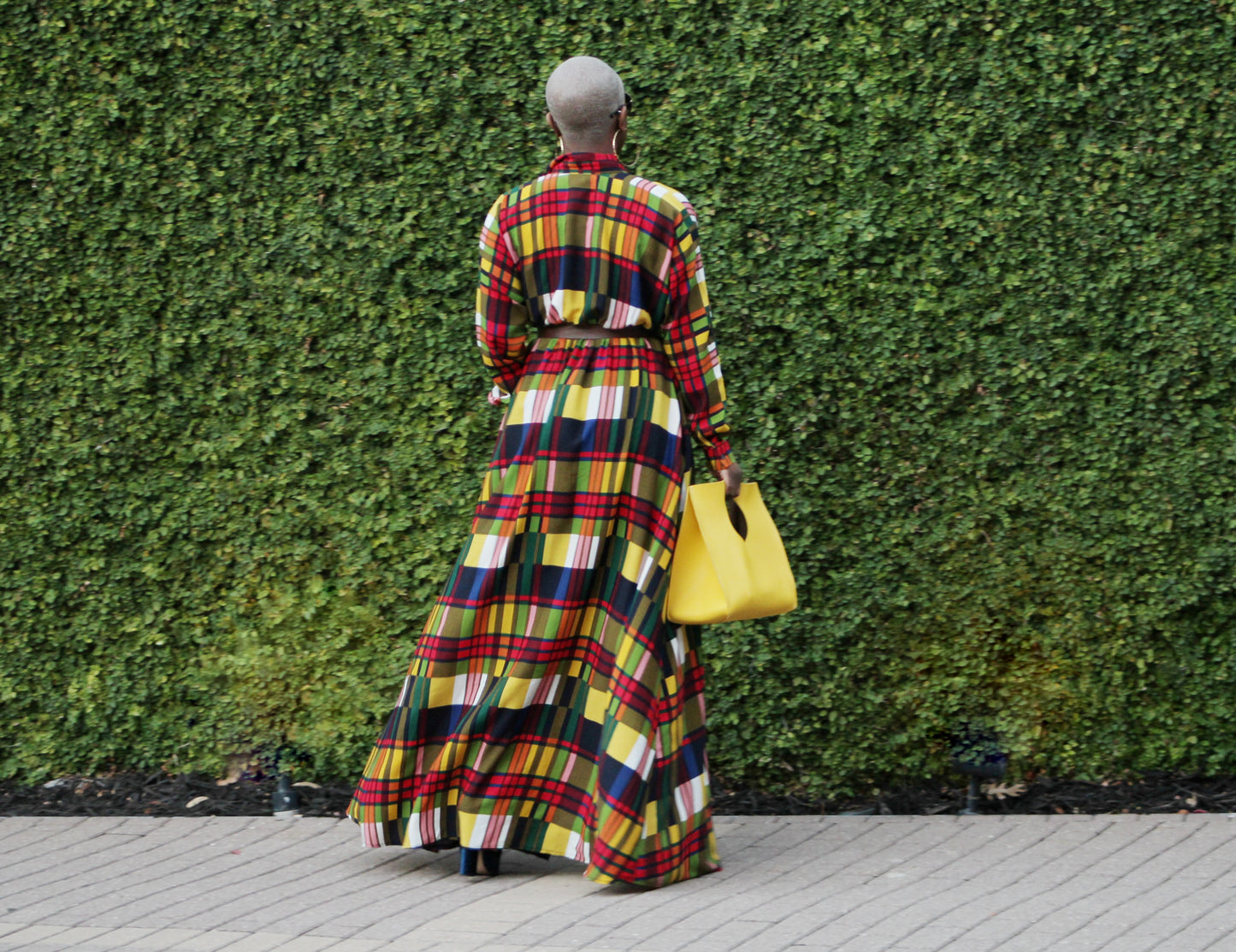 Vivid Color Block Plaid Maxi Dress