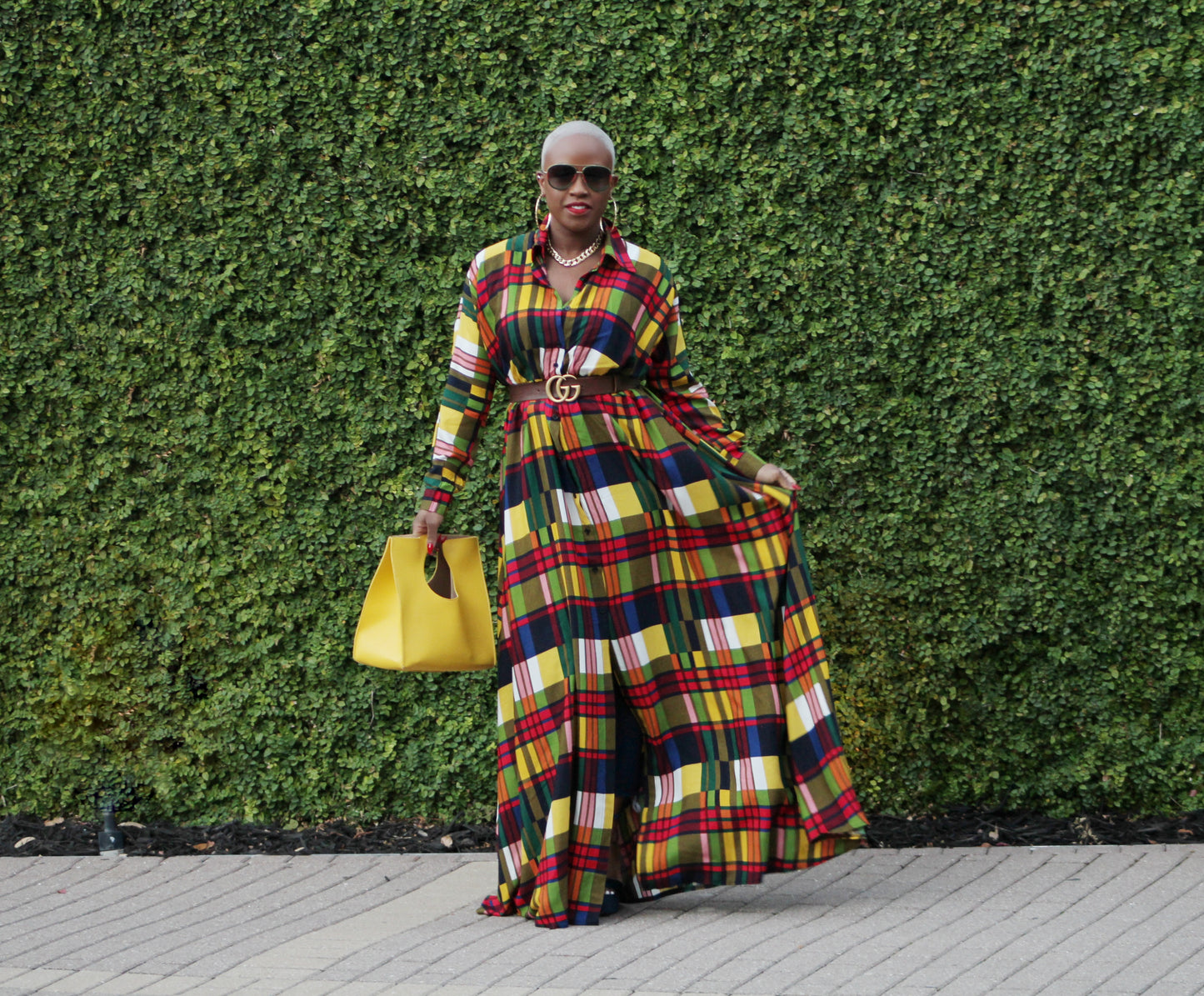 Vivid Color Block Plaid Maxi Dress