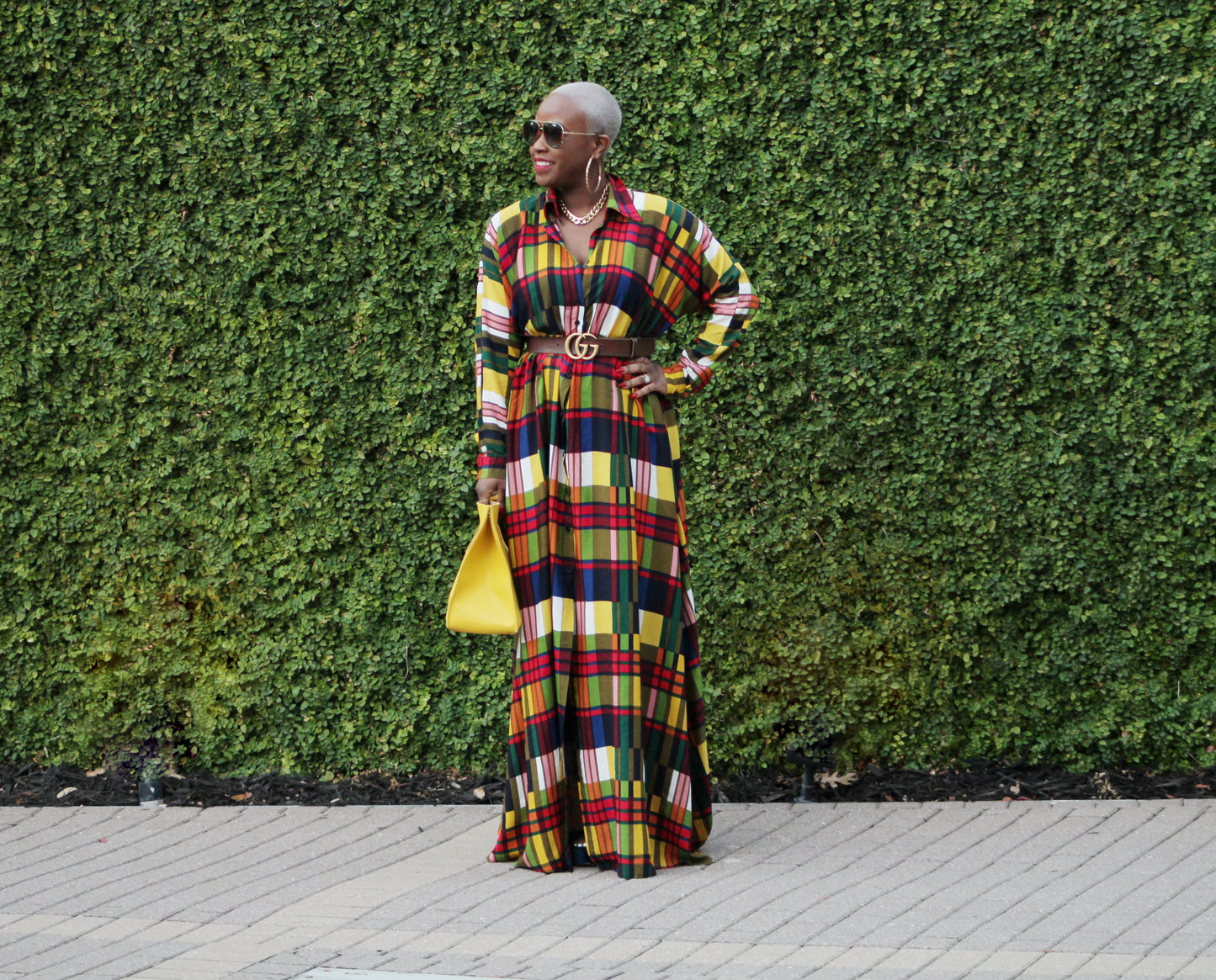 Vivid Color Block Plaid Maxi Dress