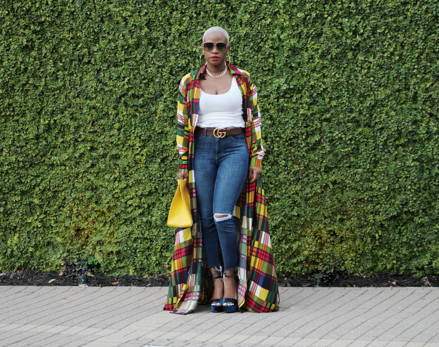 Vivid Color Block Plaid Maxi Dress