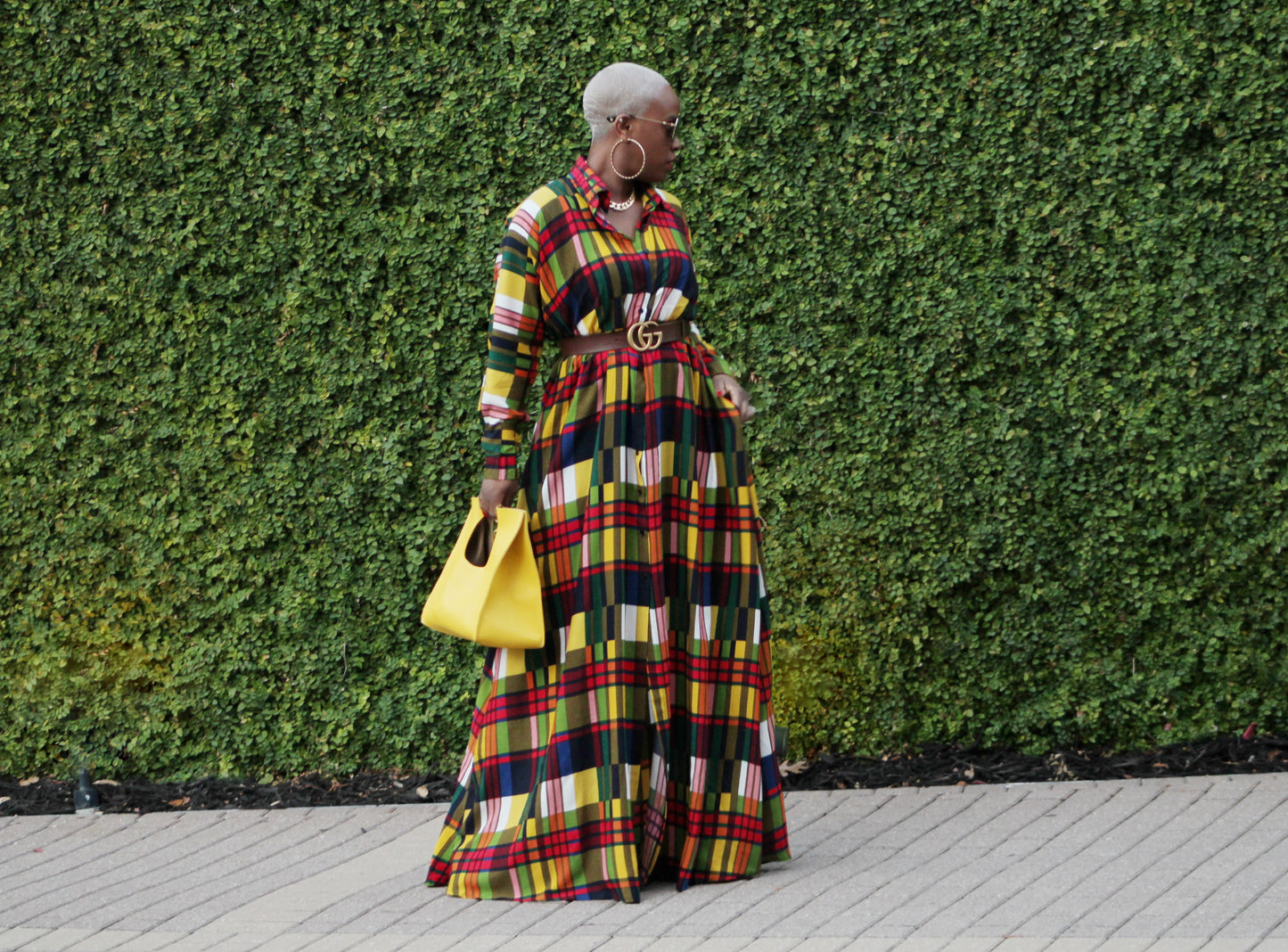 Vivid Color Block Plaid Maxi Dress