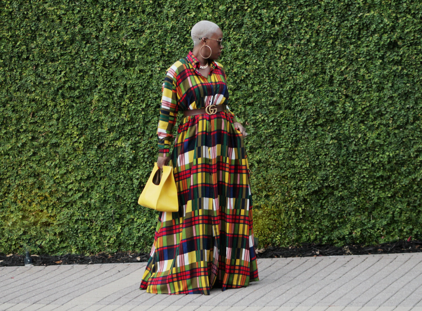 PLUS SIZE Vivid Color Block Plaid Maxi Dress