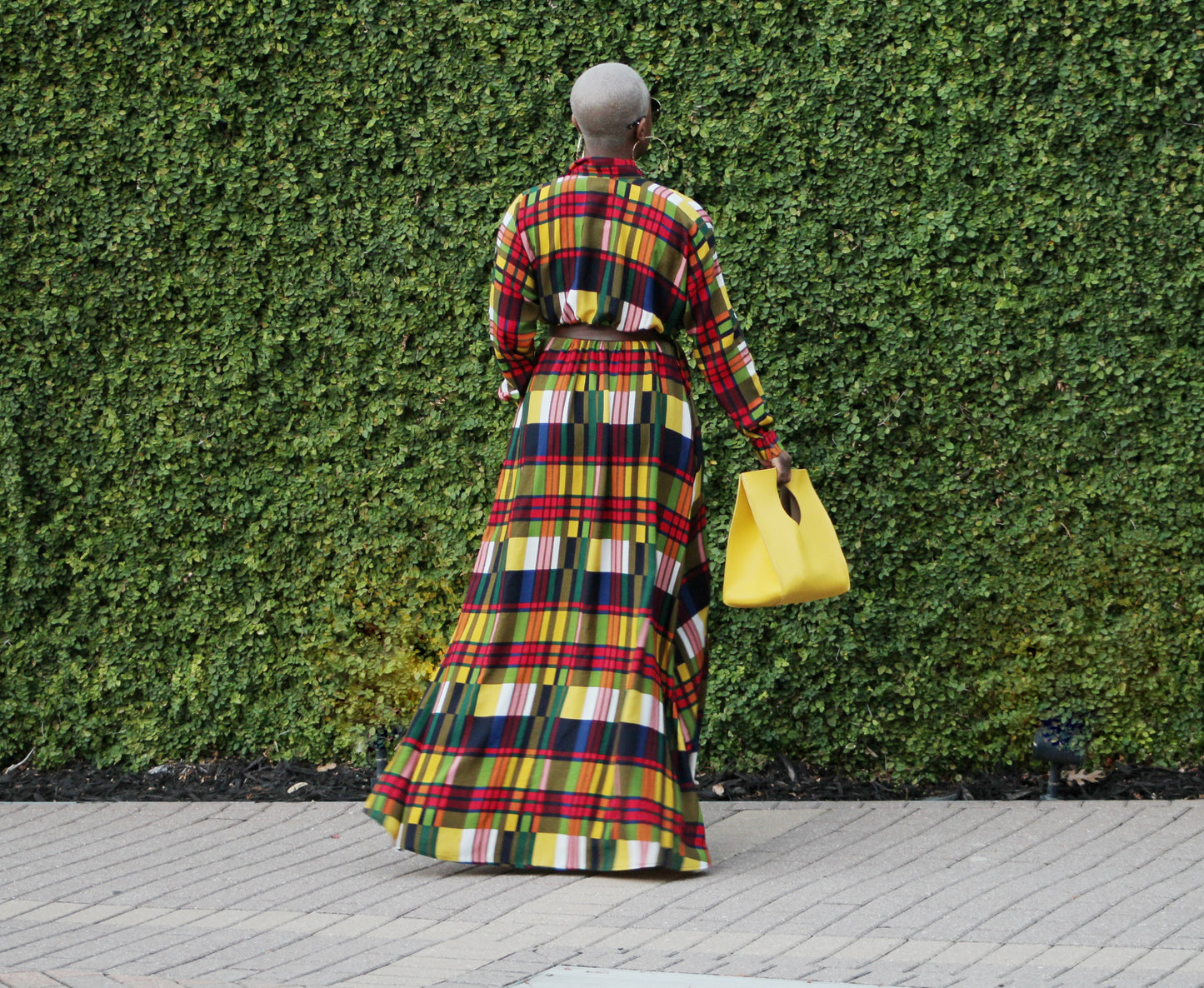 Vivid Color Block Plaid Maxi Dress
