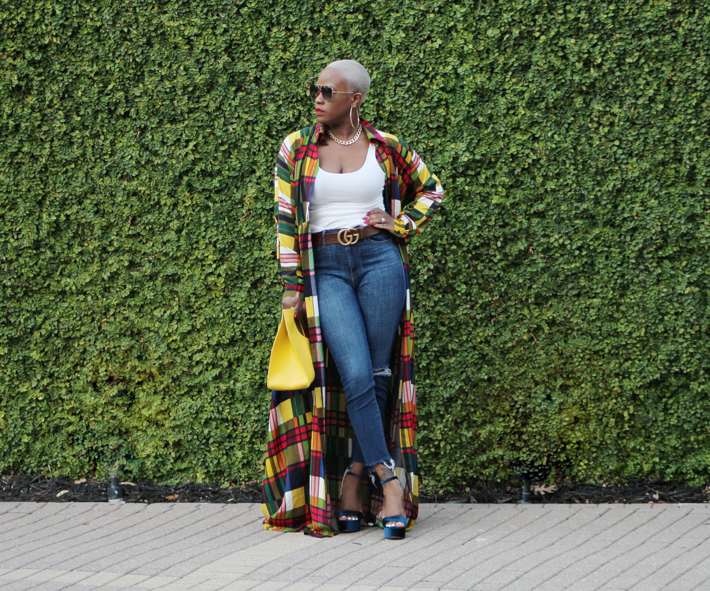 Vivid Color Block Plaid Maxi Dress