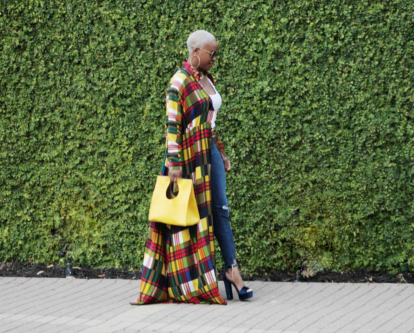 Vivid Color Block Plaid Maxi Dress