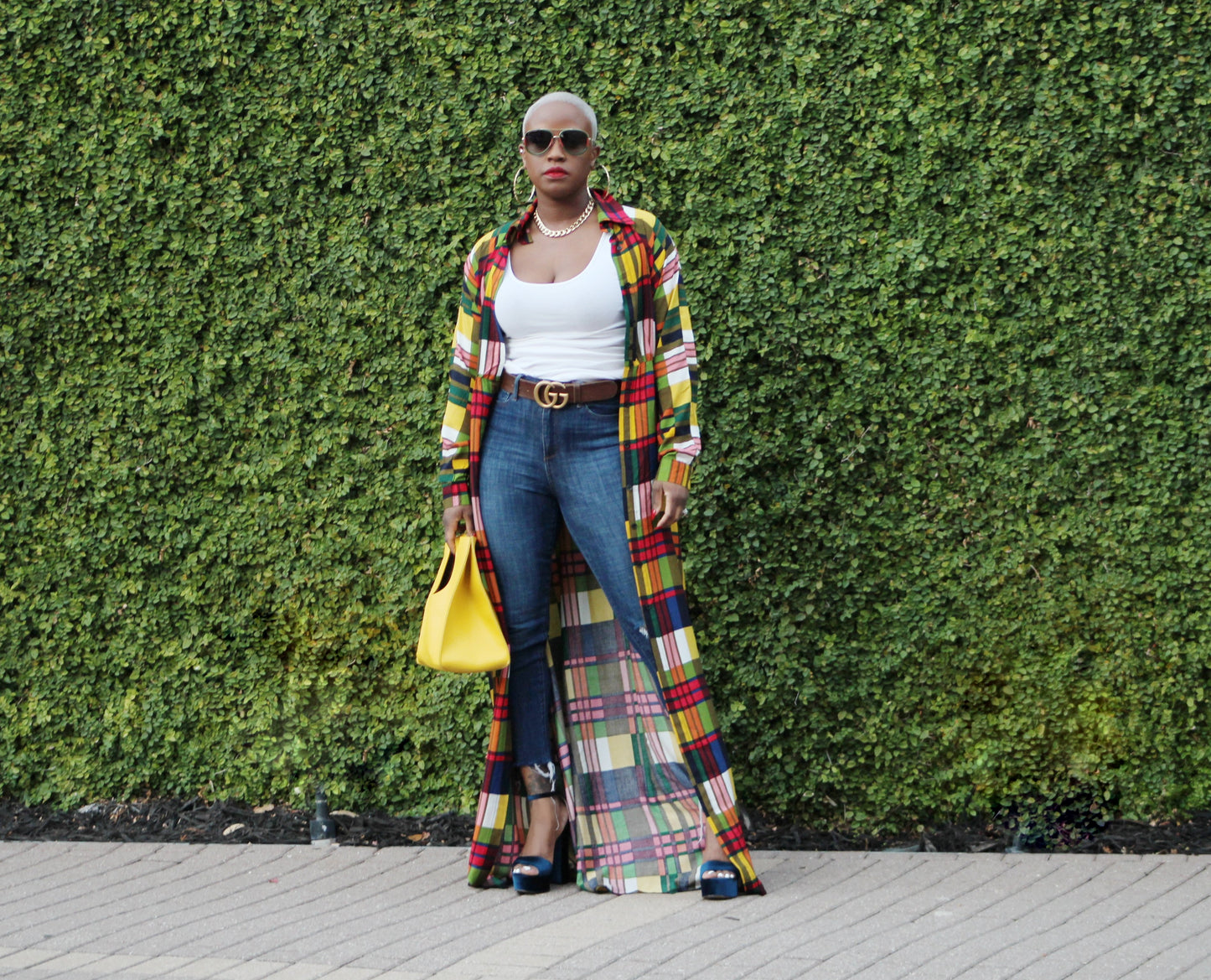 PLUS SIZE Vivid Color Block Plaid Maxi Dress