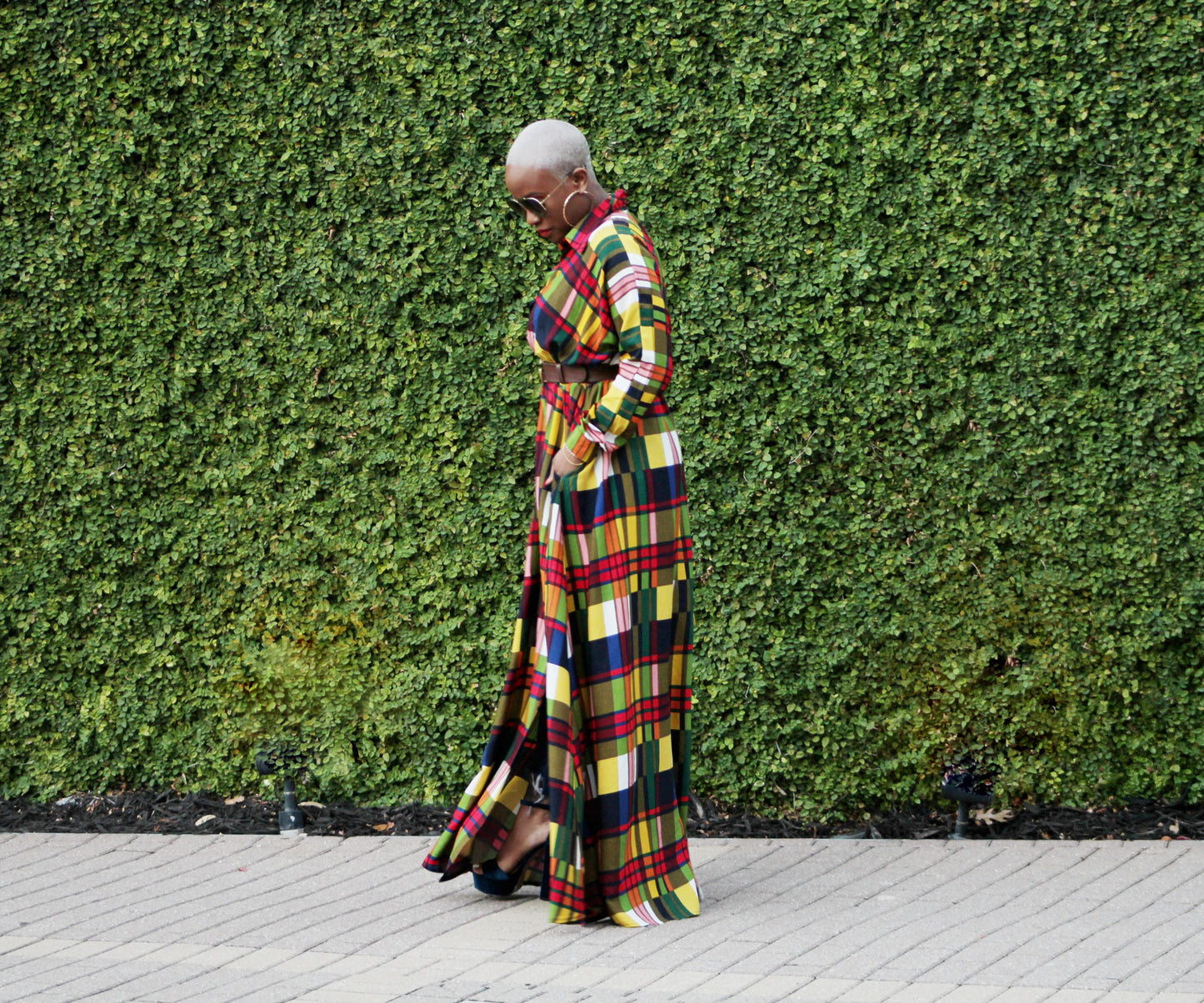 Vivid Color Block Plaid Maxi Dress