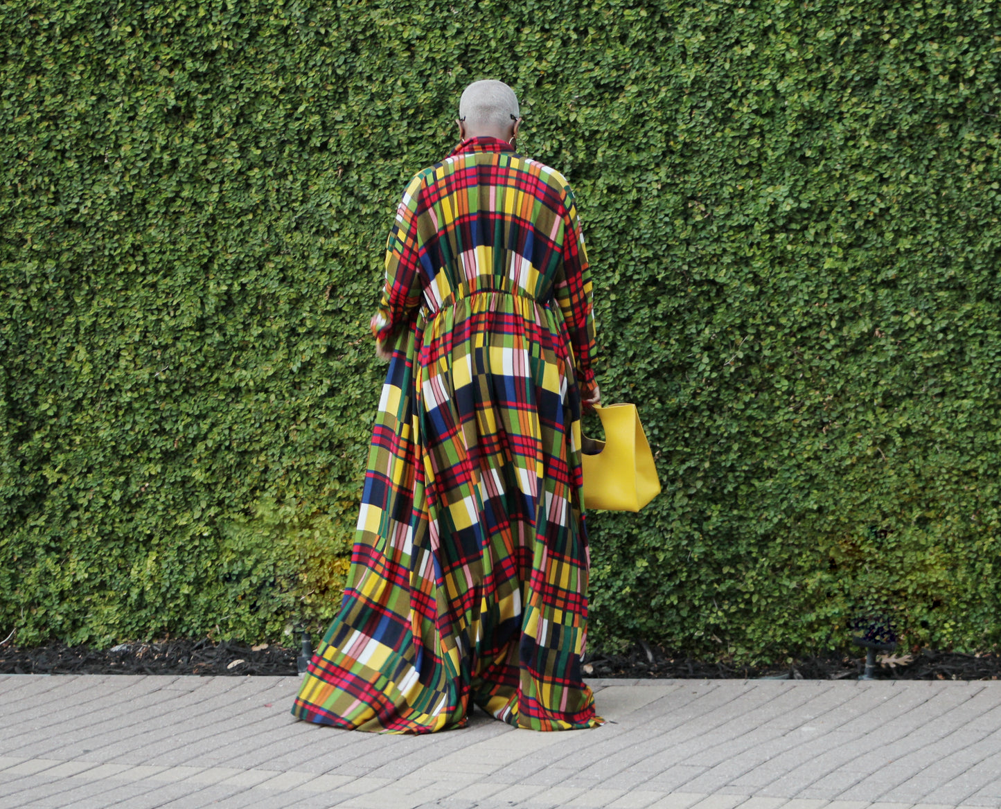 Vivid Color Block Plaid Maxi Dress
