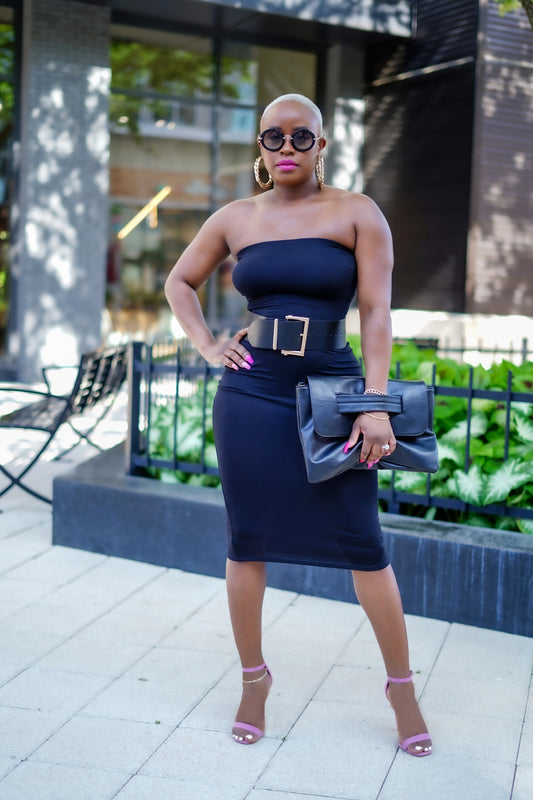 Black Solid Bodycon Tube Dress--Will Ship The Week Of 11/10/25