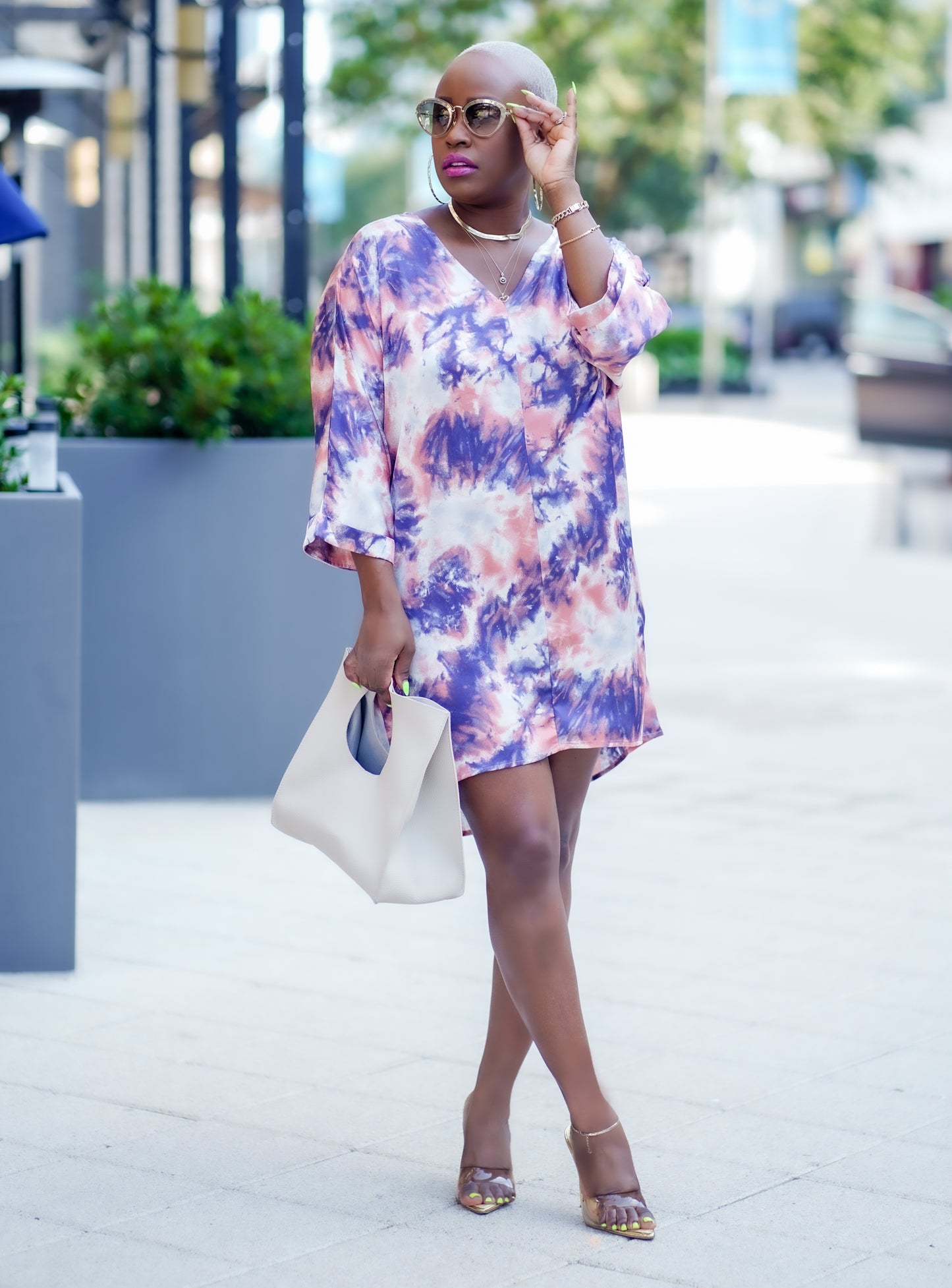 Peachy Purple V-Neck Satin Mini Dress