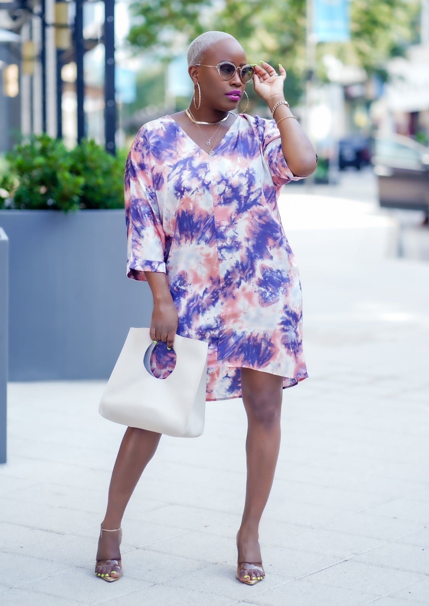 Peachy Purple V-Neck Satin Mini Dress