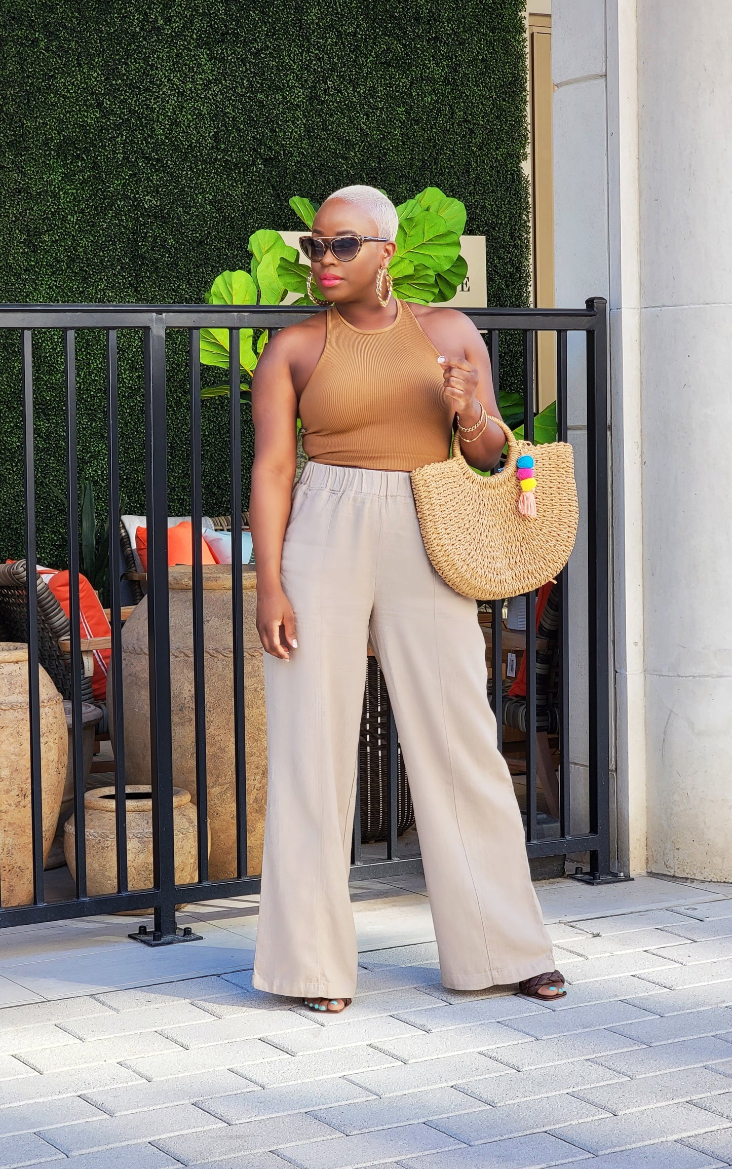 PLUS SIZE--Summer Resort Linen Pants (Mocha Tan)