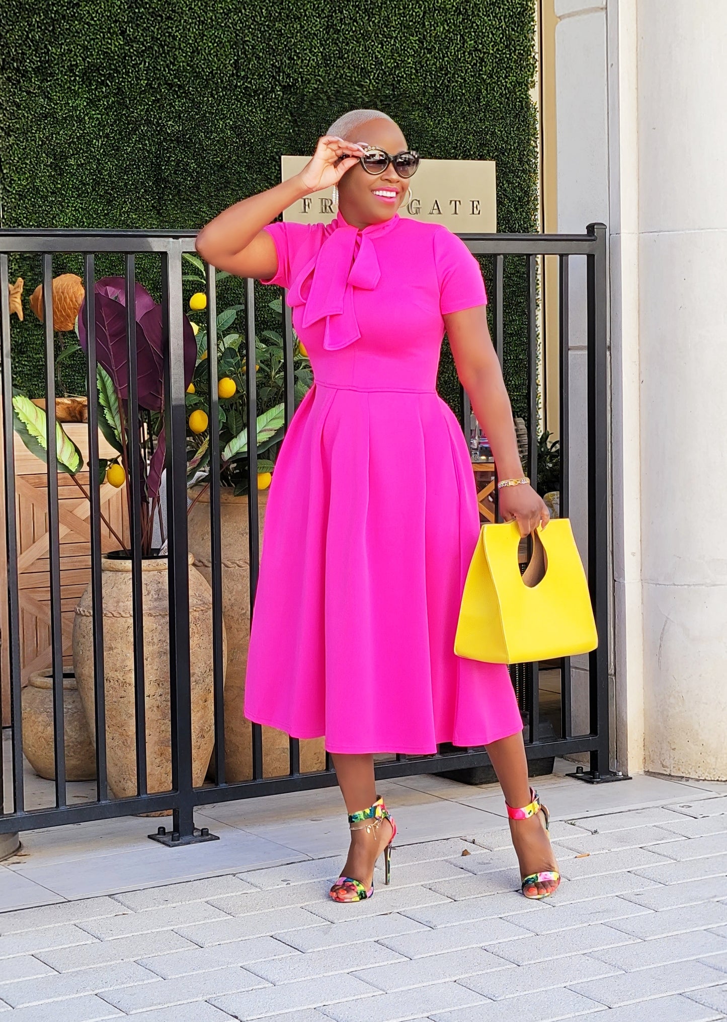 PLUS SIZE--Sunset Beauty Midi Dress (Vivid Fuchsia)