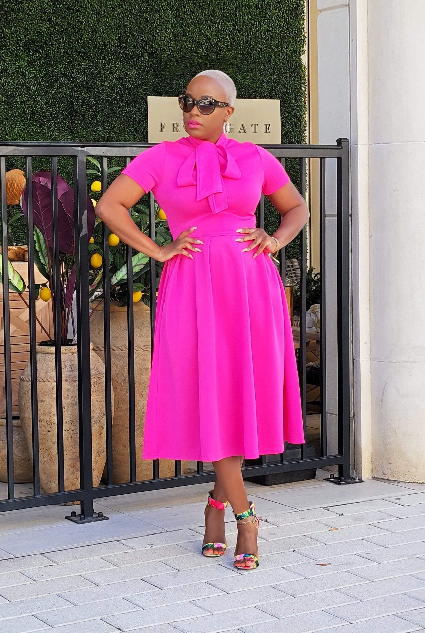 PLUS SIZE--Sunset Beauty Midi Dress (Vivid Fuchsia)