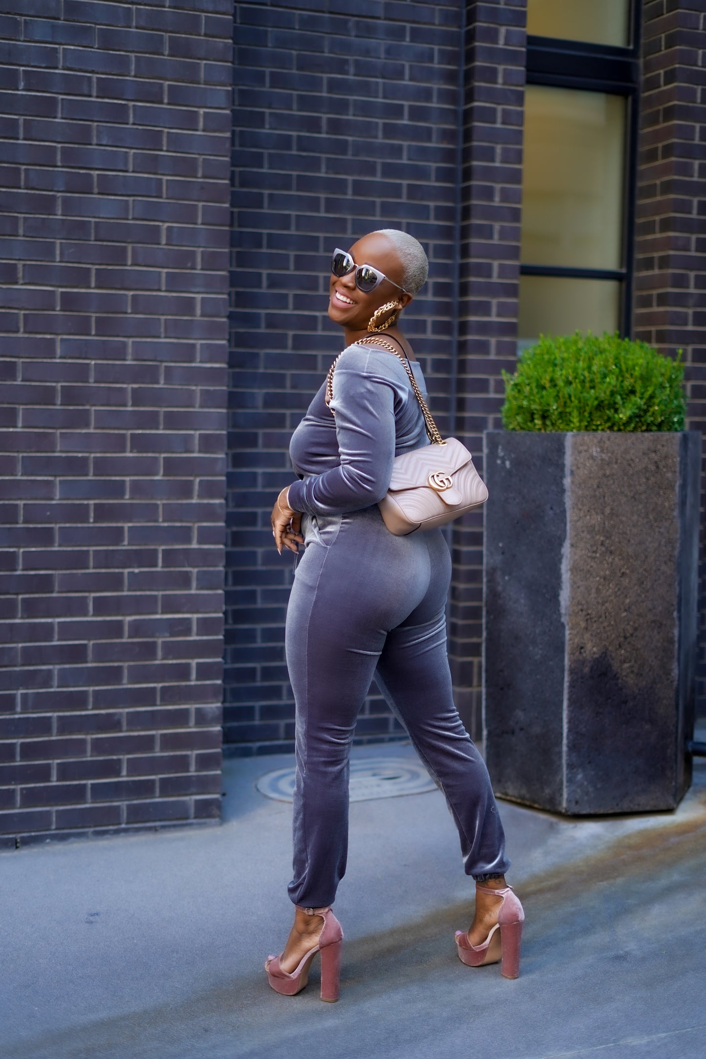 Girls Night Out Off The Shoulder Jumpsuit (Pewter Gray) No