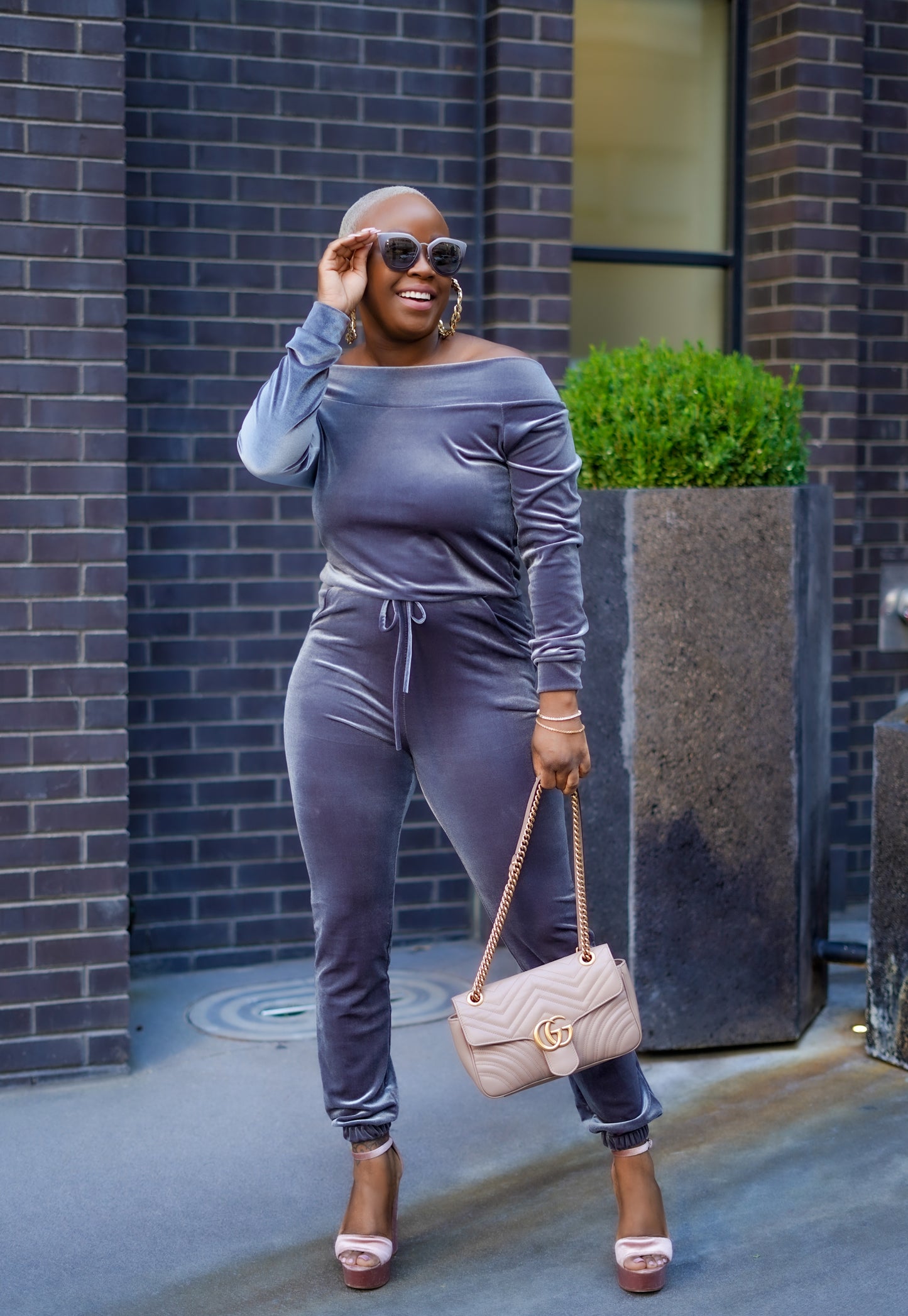 Girls Night Out Off The Shoulder Jumpsuit (Pewter Gray) No