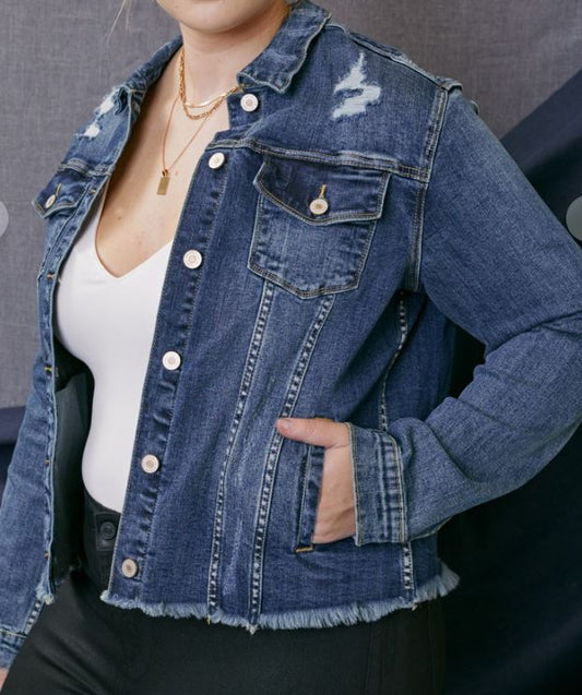 PLUS SIZE--Distressed Denim Jacket