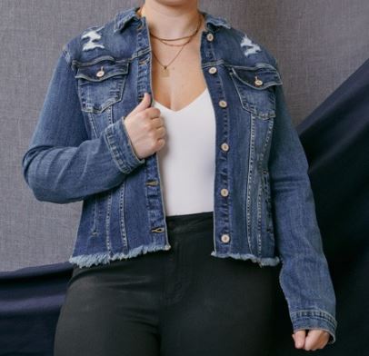 PLUS SIZE--Distressed Denim Jacket