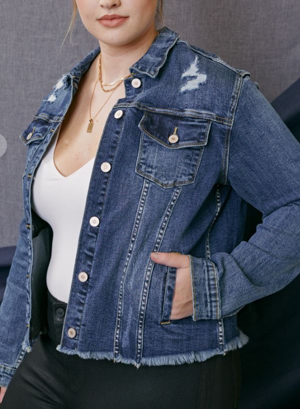 PLUS SIZE--Distressed Denim Jacket