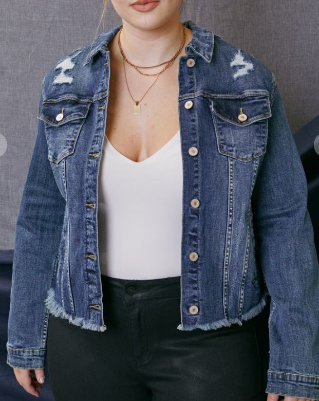 PLUS SIZE--Distressed Denim Jacket