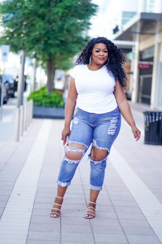 PLUS SIZE--Distressed Boyfriend Jeans